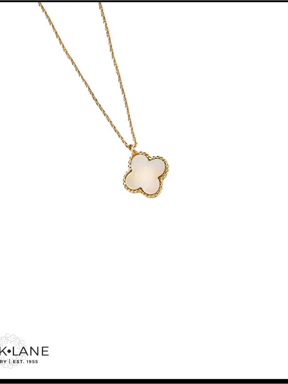 Park Lane Gold Clover Necklace with Iridescent White Center
